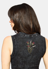 Despair Cotton Embroidered Acid Wash Ribbed Mini Dress