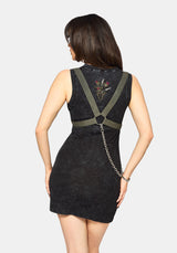 Despair Cotton Embroidered Acid Wash Ribbed Mini Dress