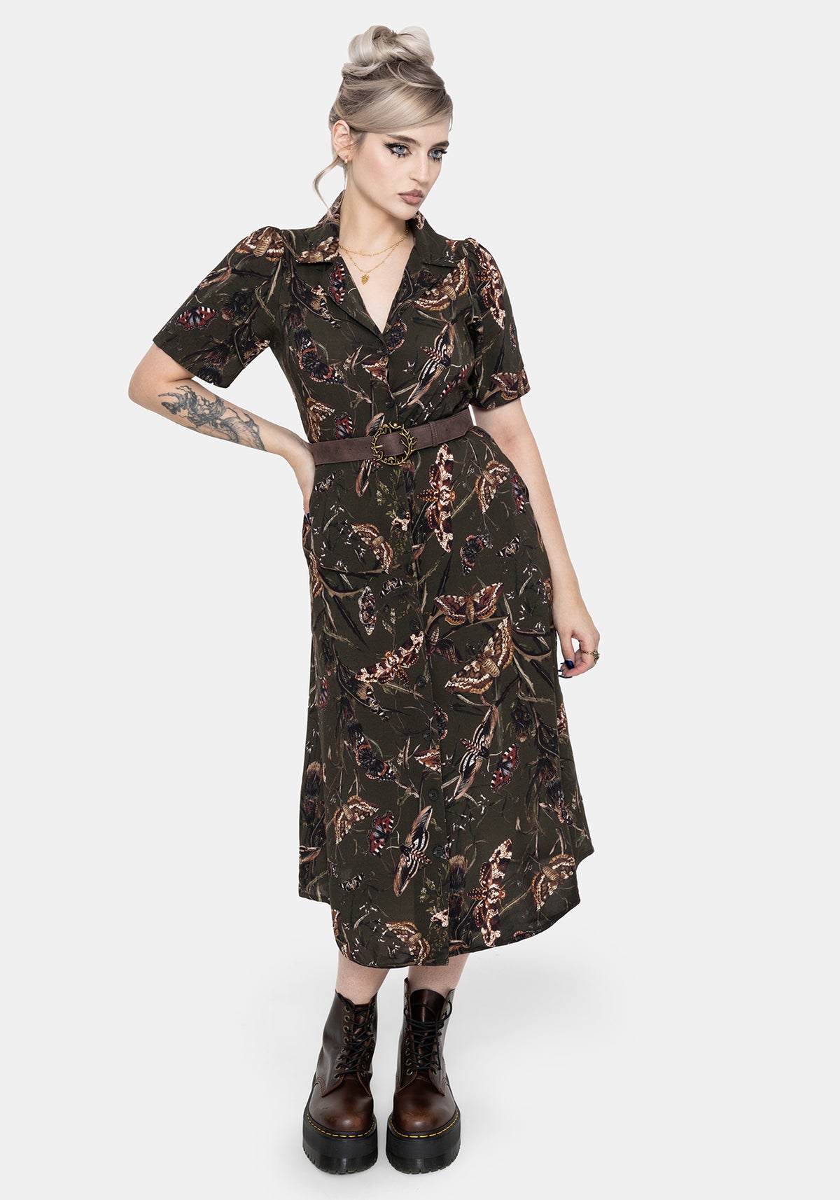 Whispen Moth Print Midi Shirt Dress
