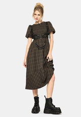 Rhiannon Check Shirred Bodice Midi Dress UK 10