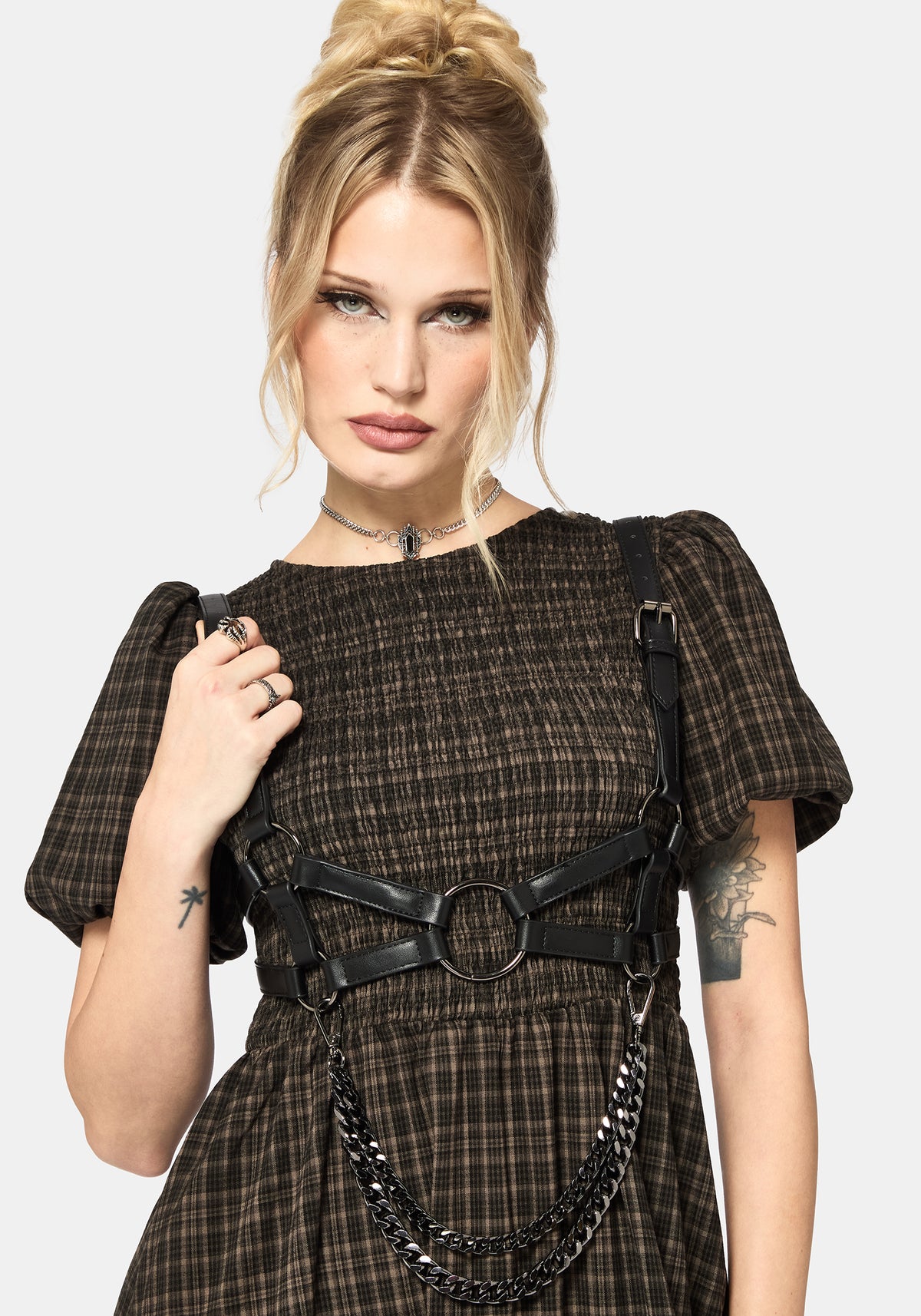 Rhiannon Check Shirred Bodice Midi Dress UK 10