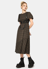 Rhiannon Check Shirred Bodice Midi Dress UK 10