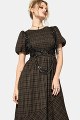 Rhiannon Check Shirred Bodice Midi Dress UK 10