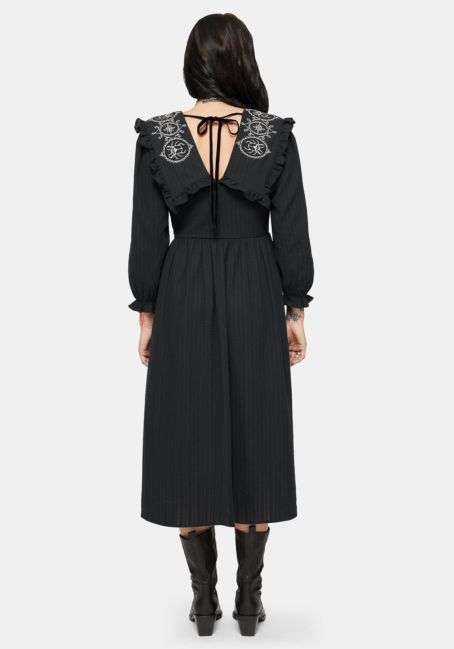 Alira Bug Embroidered Collar Cotton Midi Dress