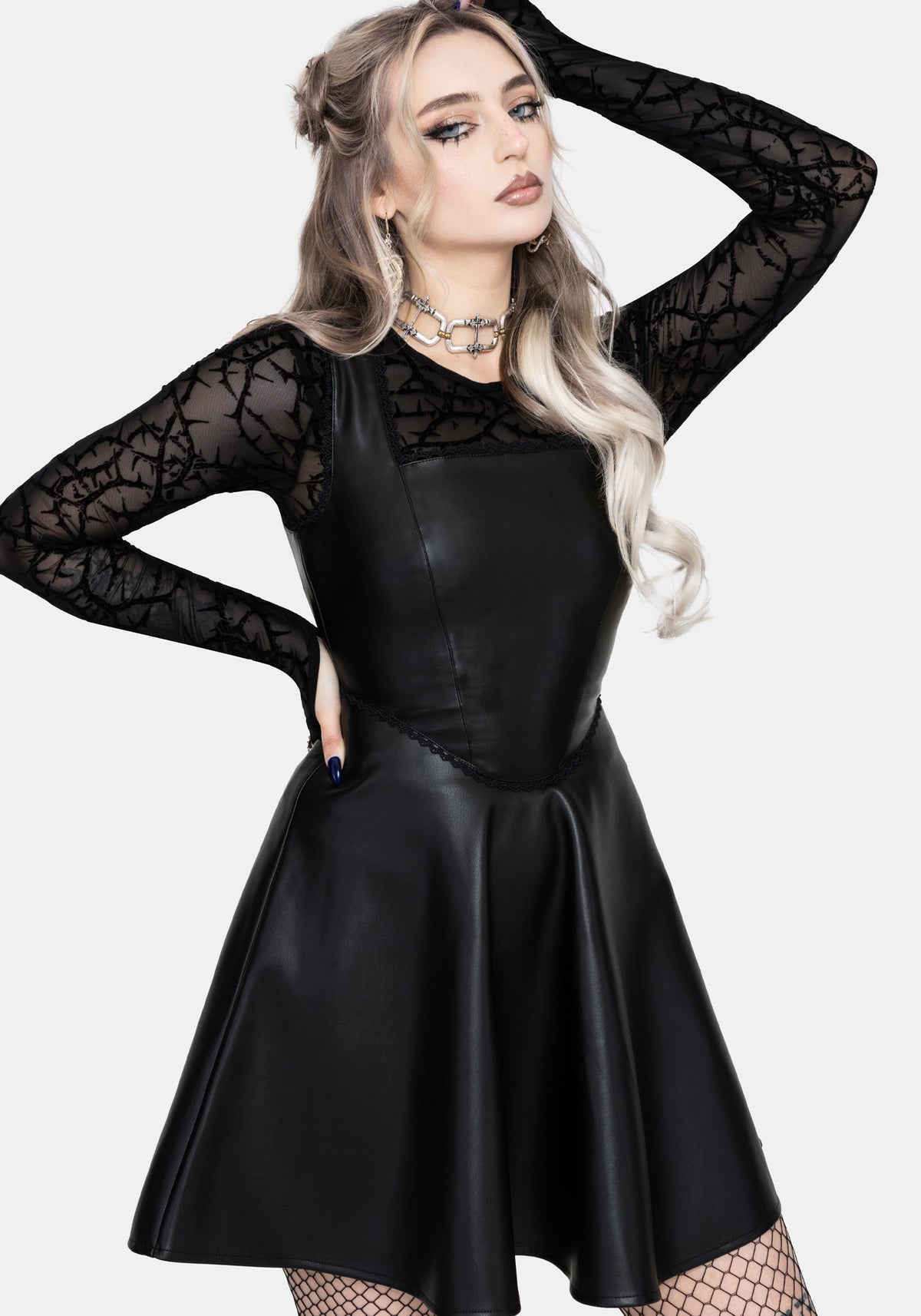 Veluna Corset Waist PU Mini Dress