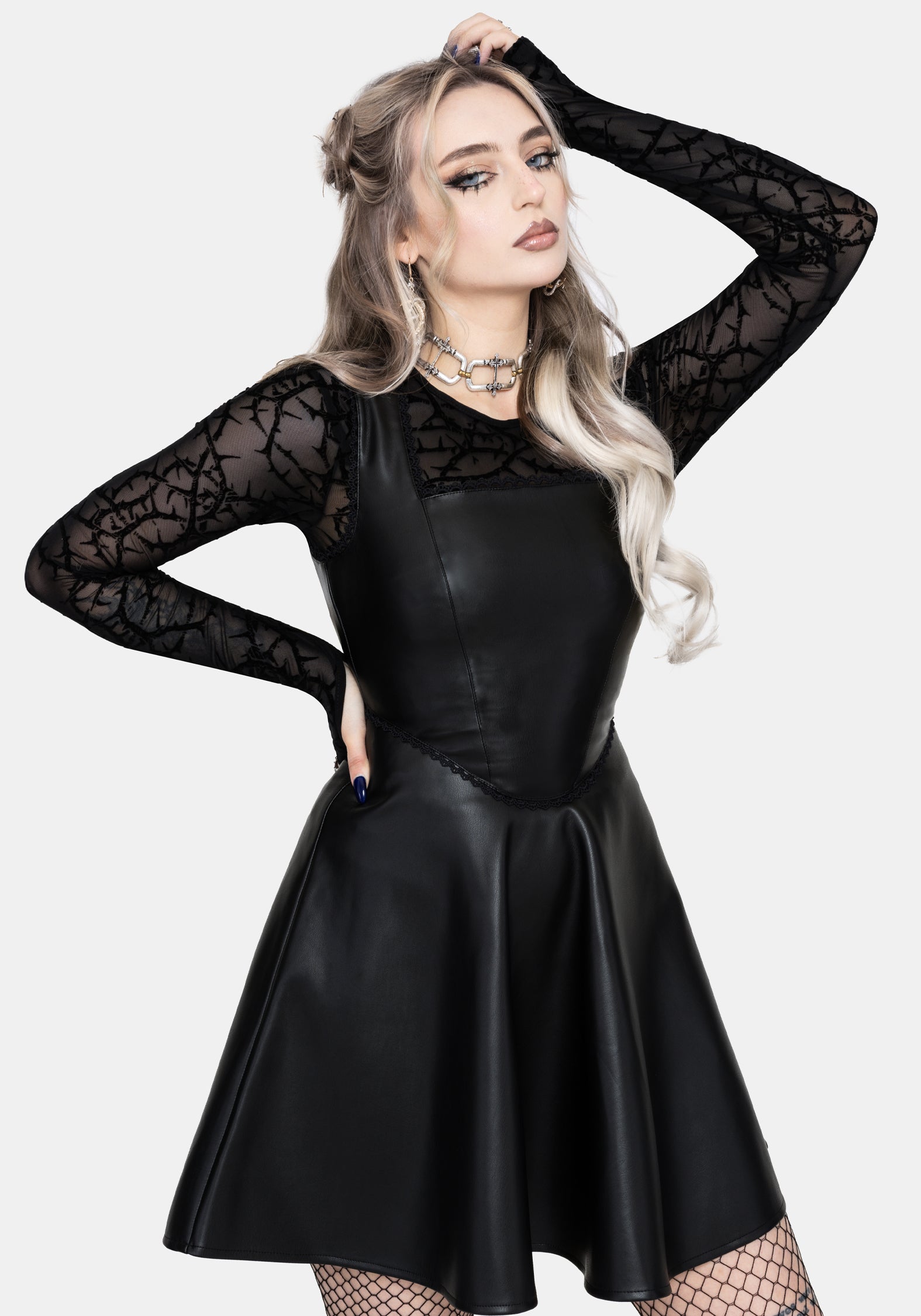 Veluna Corset Waist PU Mini Dress