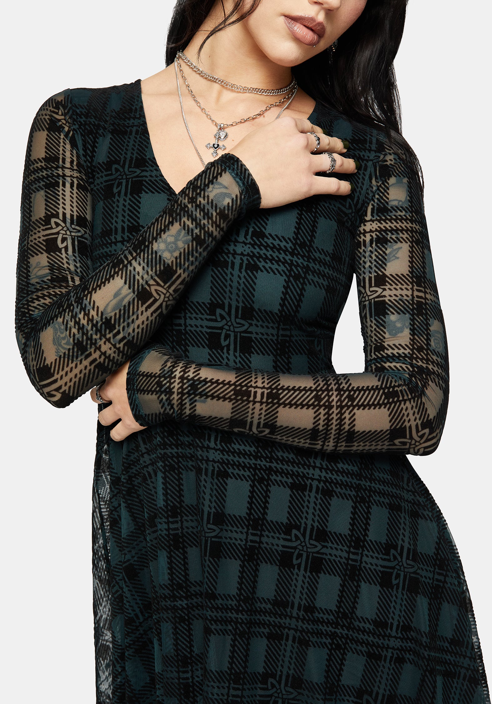Vesica Flocked Witches Knot Hanky Hem Midi Dress