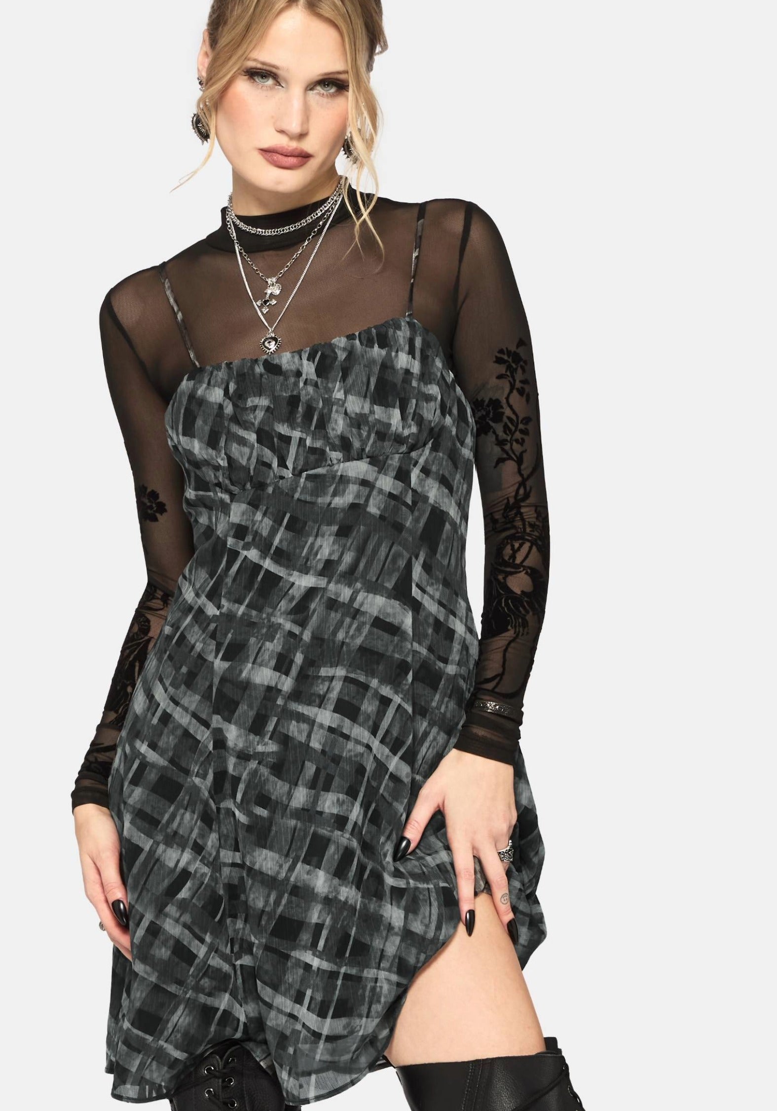 Rhoswen Checked Cami Mini Dress