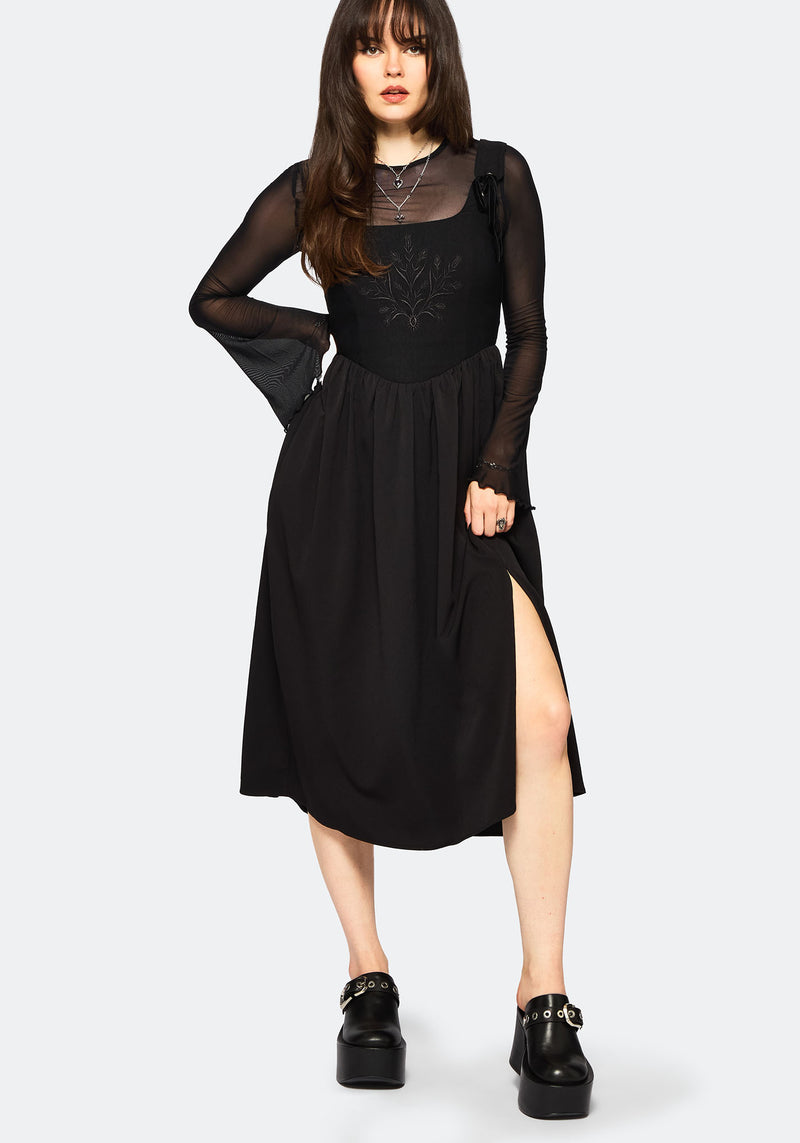 Cybele Embroidered Front Corset Bodice Midi Dress