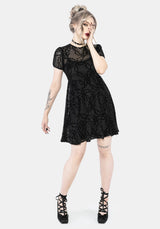 Prickle Thorn Print Mesh Puff Sleeve Mini Dress - Black