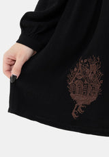 Hexborn Linen-Blend Baba Yaga Embroidered Long Sleeve Mini Dress