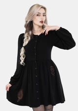 Hexborn Linen-Blend Baba Yaga Embroidered Long Sleeve Mini Dress