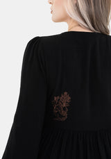 Hexborn Linen-Blend Baba Yaga Embroidered Long Sleeve Mini Dress