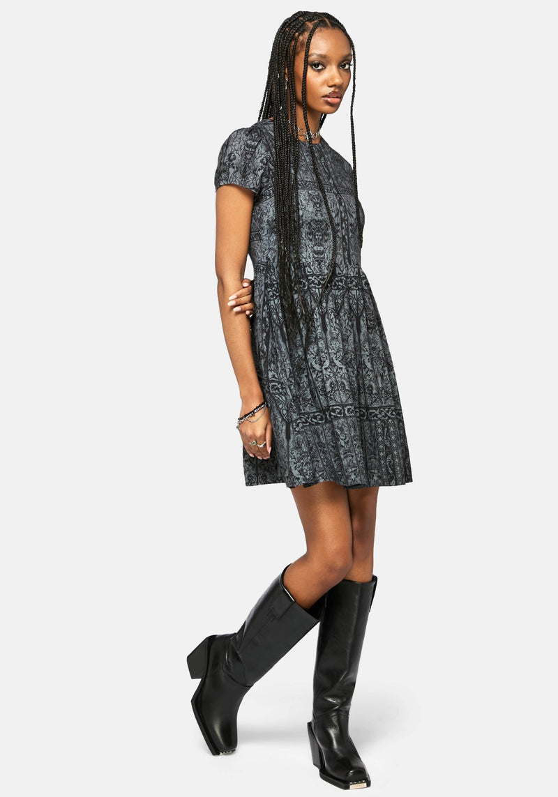 Fracture Cathedral Print Smock Mini Dress