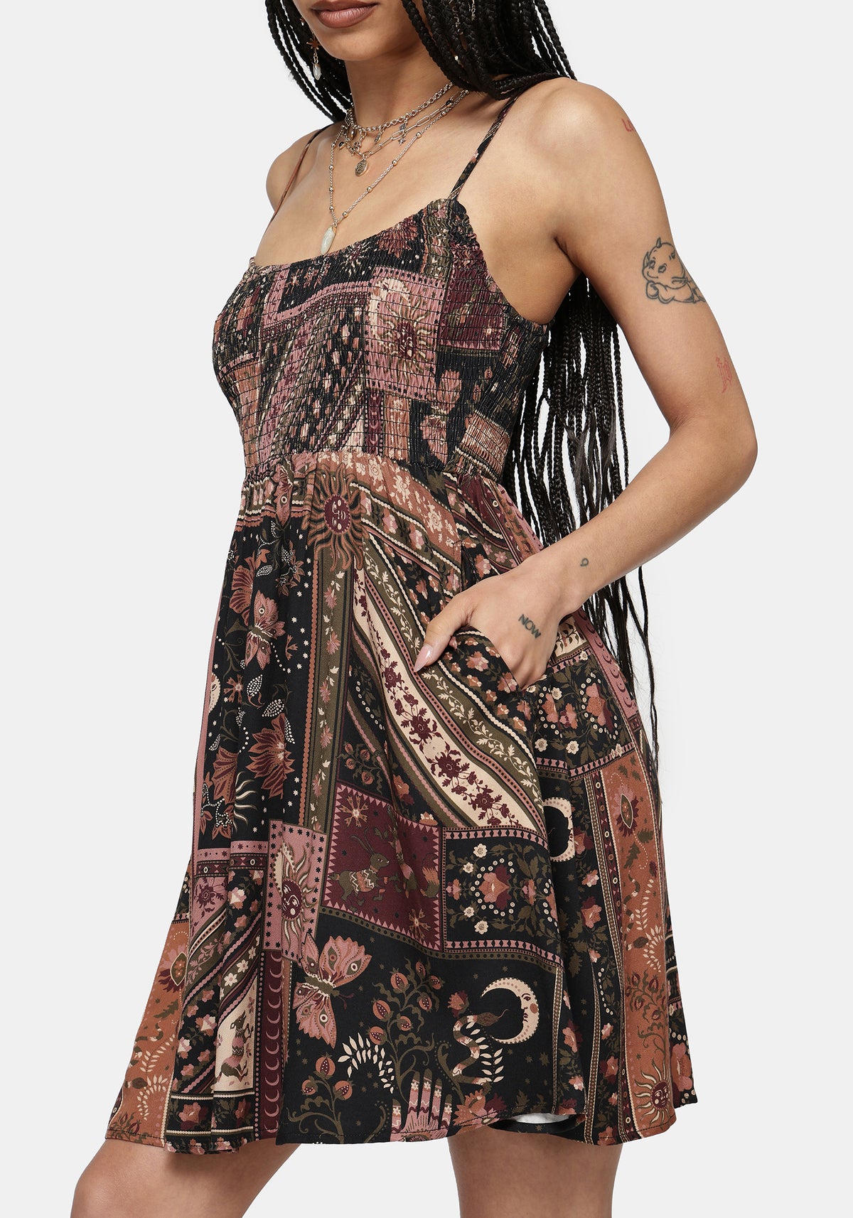 Nola Folk Patchwork Print Mini Dress