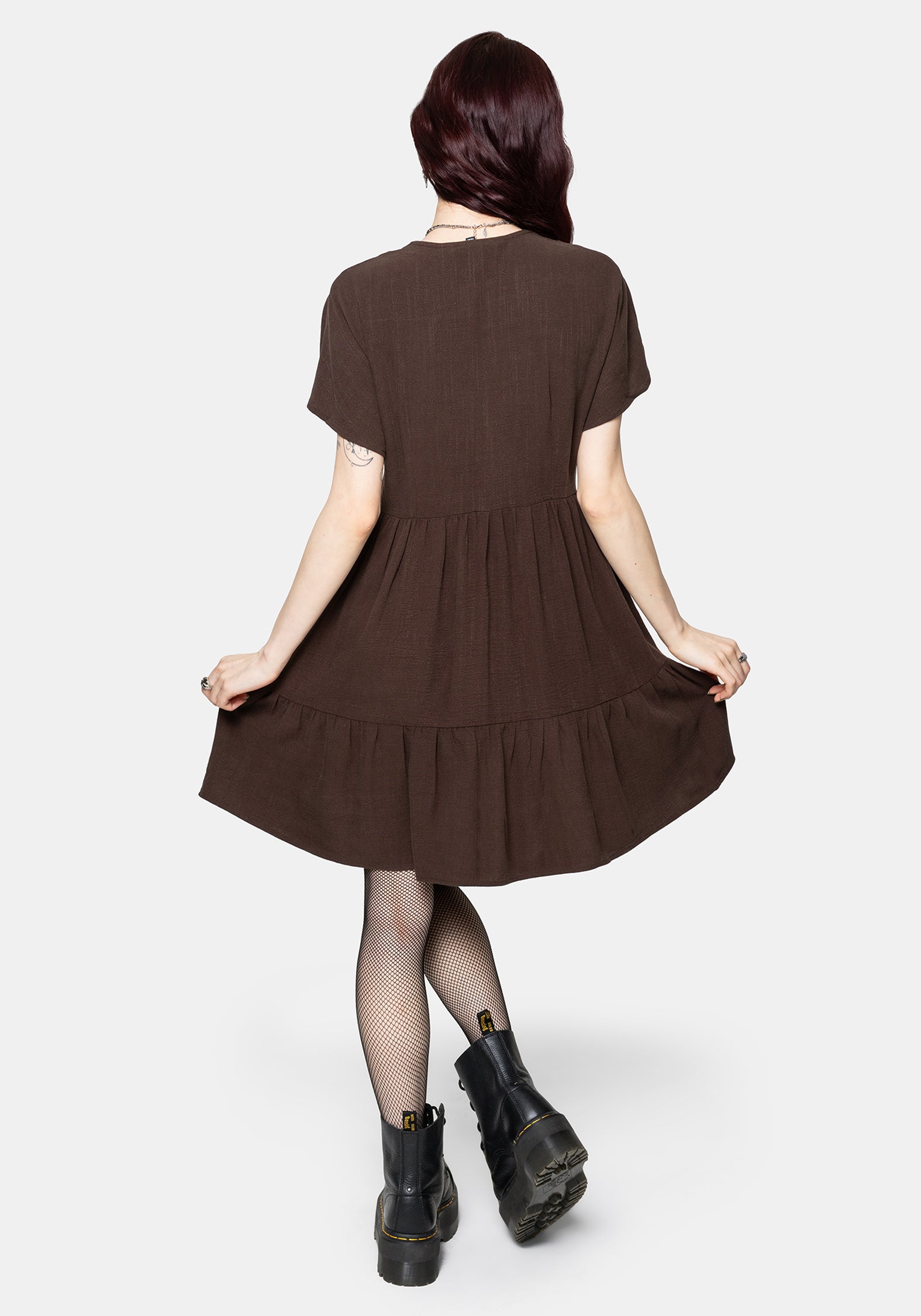 Faela Fairy Embroidered Button Up V-Neck Peplum Mini Dress UK 6