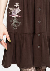 Faela Fairy Embroidered Button Up V-Neck Peplum Mini Dress UK 6