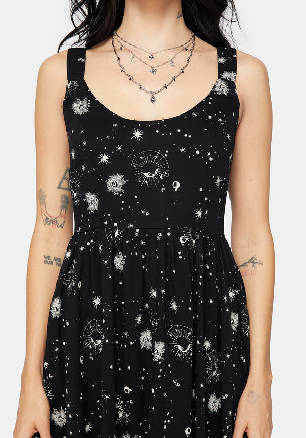 Comet Celestial Printed Handkerchief Hem Mini Dress