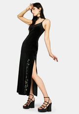 Bluesow Feather & Thistles Embroidered Velour Slip Maxi Dress