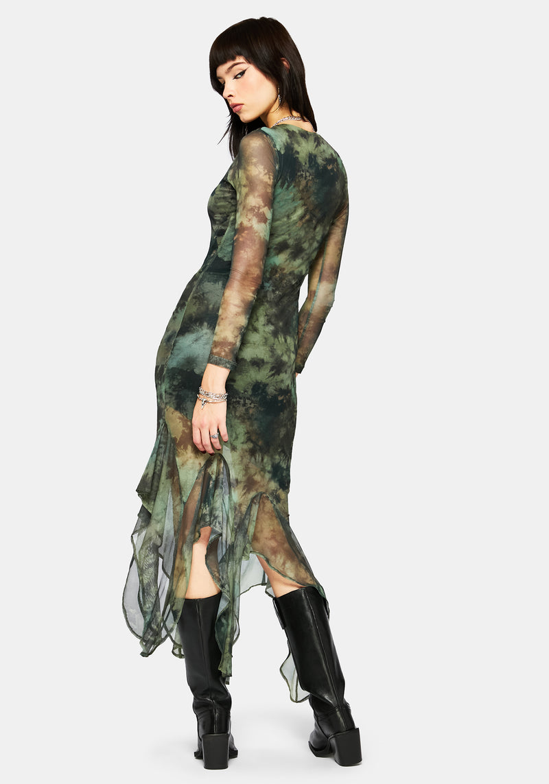 Nova Mesh Long Sleeve Tie Dye Maxi Dress