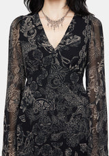 Surge Celtic Print Ruffle Neck Midi Dress