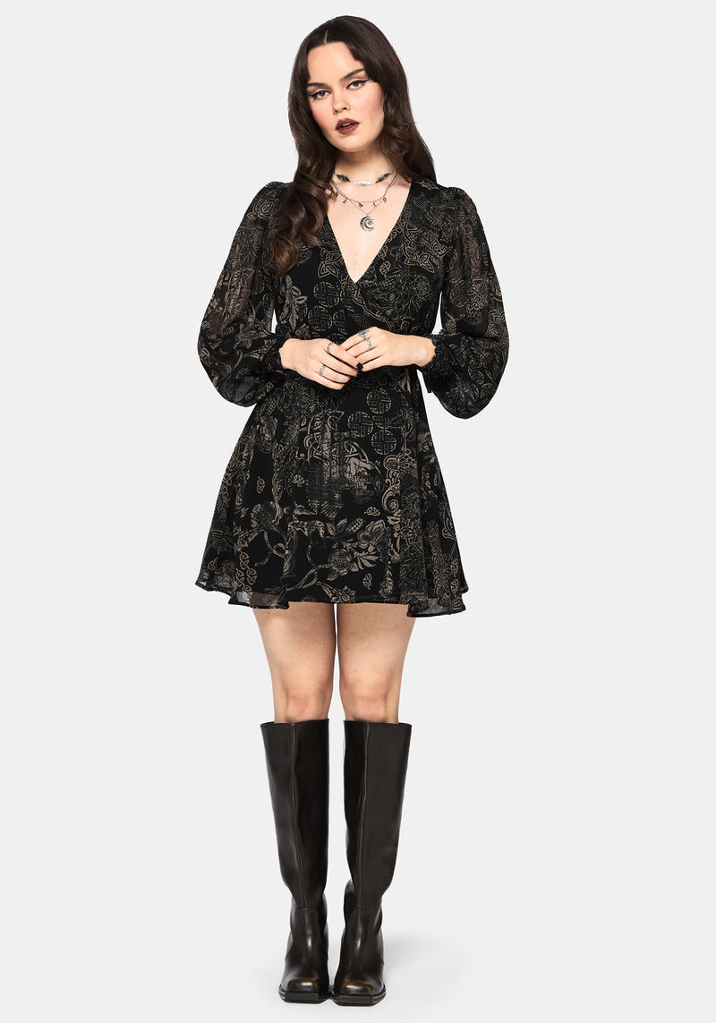 Surge Celtic Print Wrap Mini Dress