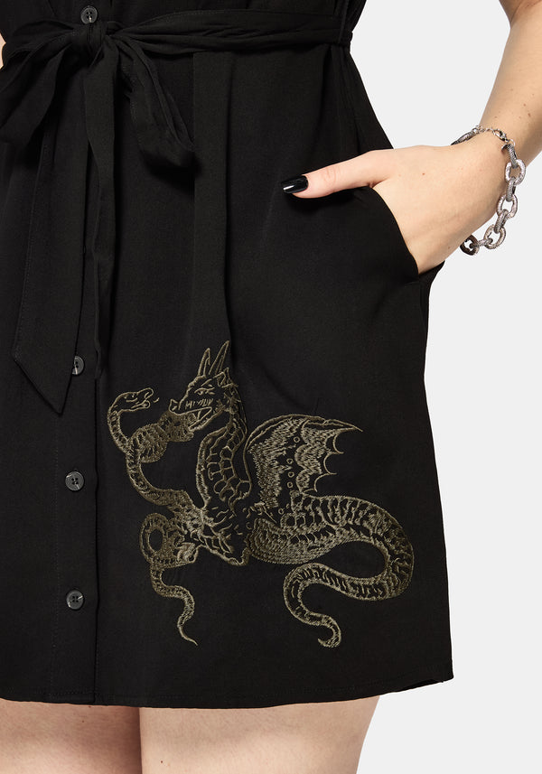 Isara Dragon Embroidered Mini Shirt Dress