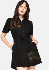 Isara Dragon Embroidered Mini Shirt Dress