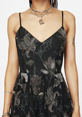 Estrid Embroidered Mesh Midaxi Cami Dress - Silver