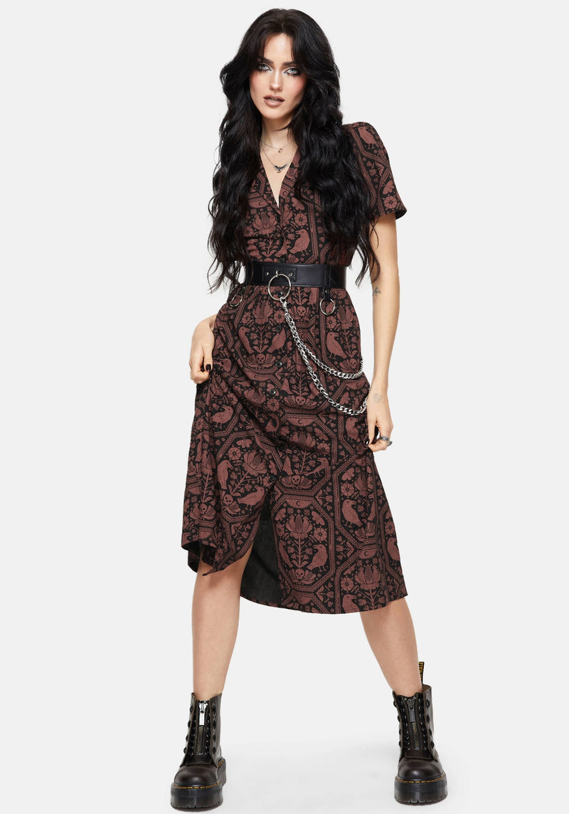 Annabel Inverted Raven Print Midi Shirt Dress