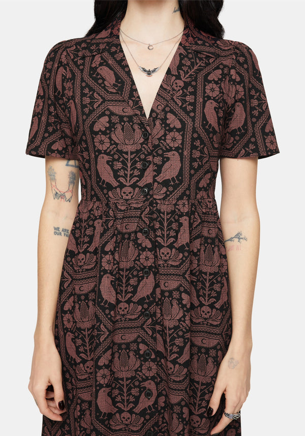 Annabel Inverted Raven Print Midi Shirt Dress
