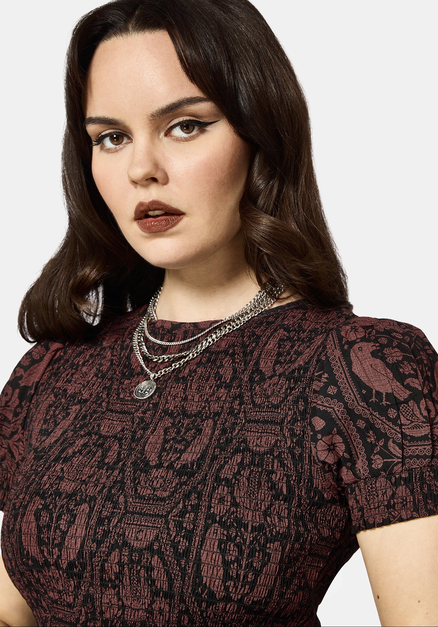 Annabel Inverted Raven Print Shirred Mini Dress