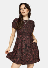 Annabel Inverted Raven Print Shirred Mini Dress