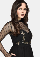 Abundance Cotton Floral Embroidered Bodice Cami Midaxi Dress - Black