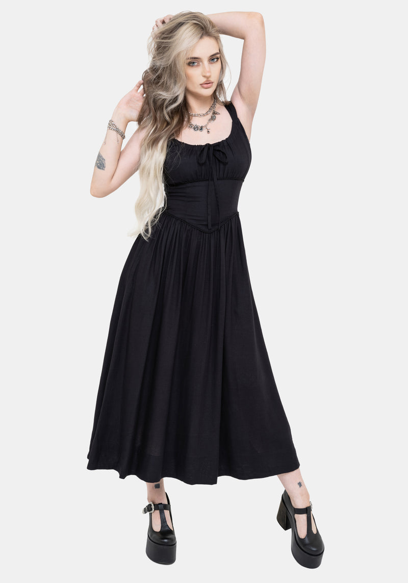 Skye Shirred Back Midaxi Dress - Black