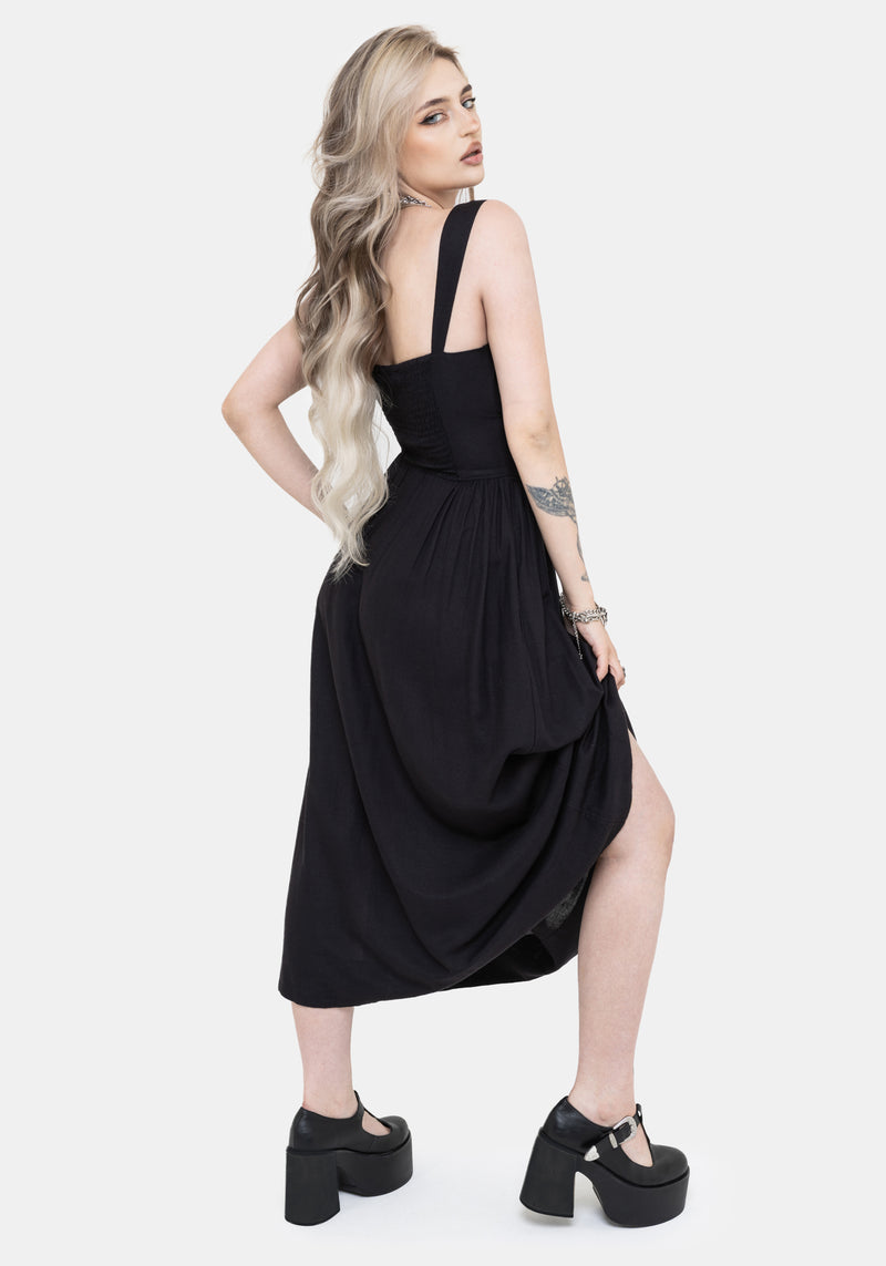 Skye Shirred Back Midaxi Dress - Black