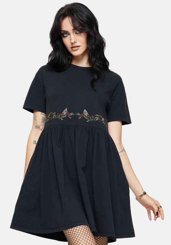 Winter Abundance Embroidered Cotton Mini Skater Dress