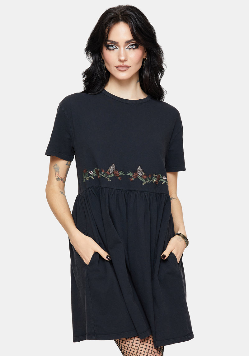 Winter Abundance Embroidered Cotton Mini Skater Dress