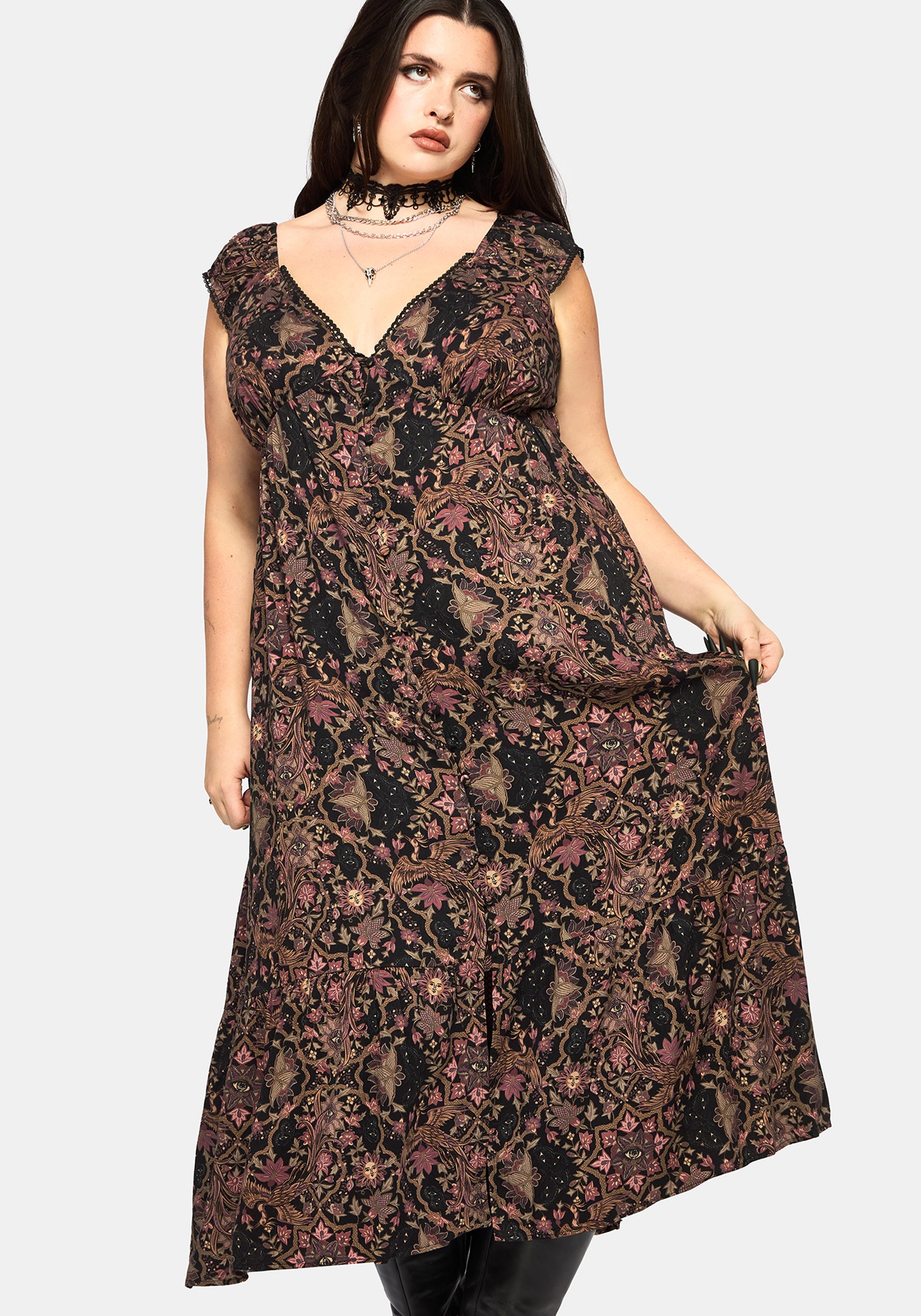 Mythos Print Milkmaid Smock Midaxi Dress