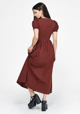 Arianwen Embroidered Puff Sleeve Midaxi Dress - Burgundy