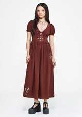 Arianwen Embroidered Puff Sleeve Midaxi Dress - Burgundy