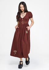 Arianwen Embroidered Puff Sleeve Midaxi Dress - Burgundy
