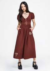 Arianwen Embroidered Puff Sleeve Midaxi Dress - Burgundy