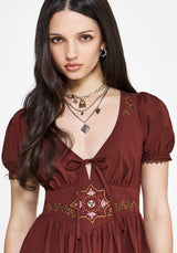 Arianwen Embroidered Puff Sleeve Midaxi Dress - Burgundy