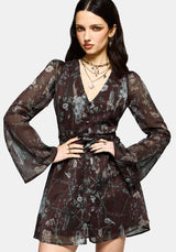 Dusha Garden Print Button Up Chiffon Mini Dress