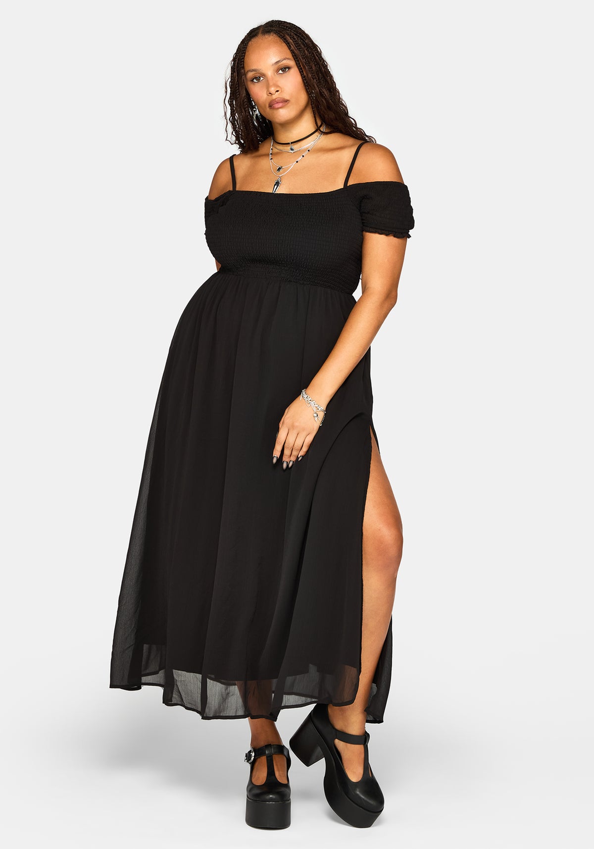 Mircalla Shirred Bardot Maxi Dress