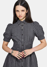 Nimira Check Puff Sleeve Mini Dress