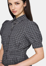 Nimira Check Puff Sleeve Mini Dress
