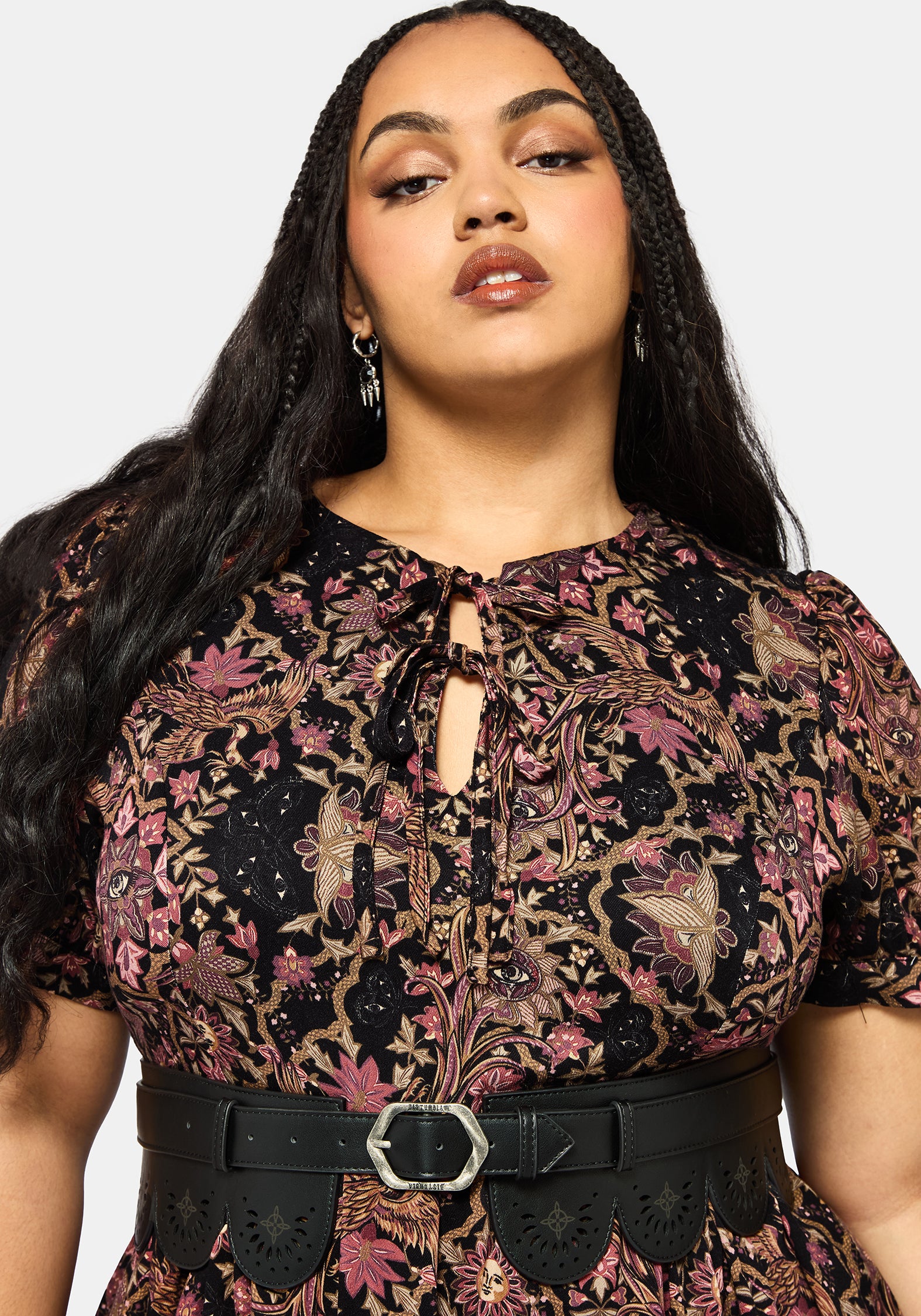 Mythos Print Tie Front Mini Dress