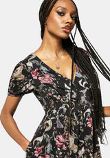 Merunicorn Enchanted Forest Print Button Up Mini Dress